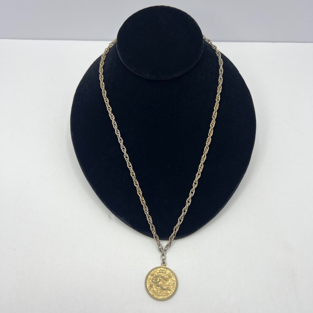 Sarah Coventry Aquarius Pendant Necklace 24" Gold Tone Vtg 70s Zodiac Celestial